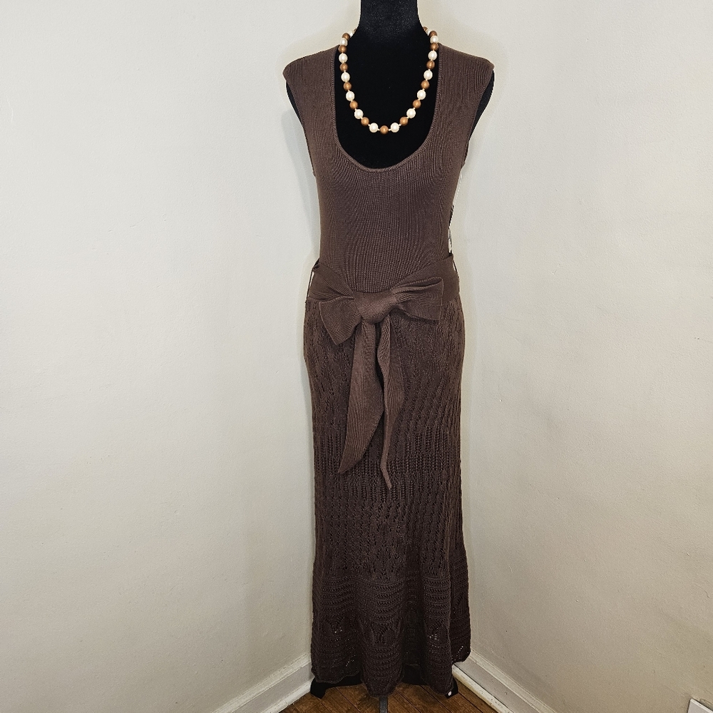 Context - Brown Sleeveless Crochet Maxi Dress (NWT), Size Medium